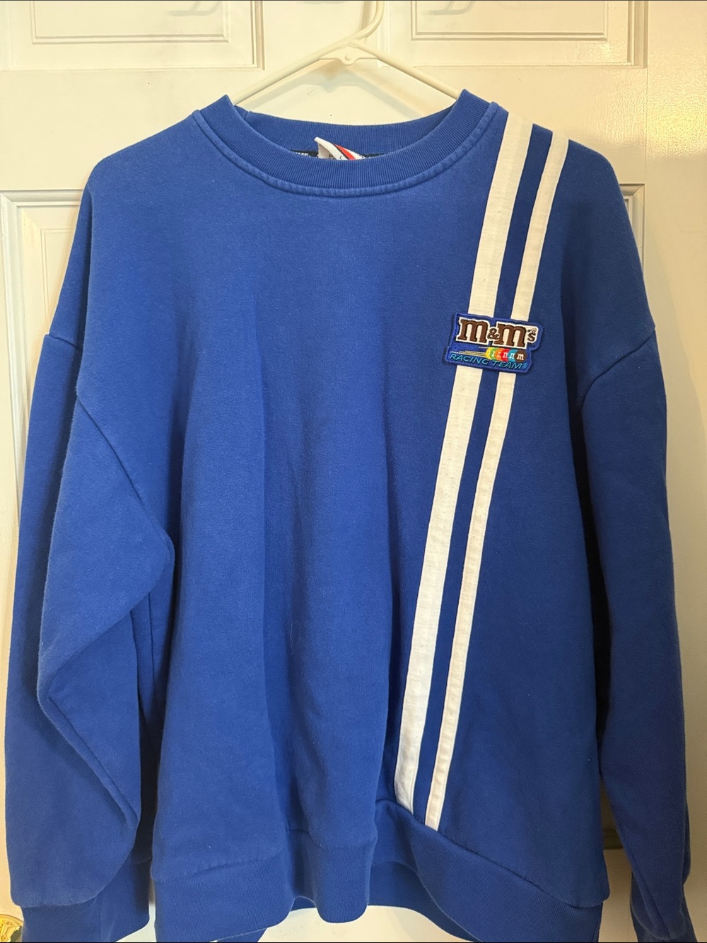 M&M'S Blue Crewneck Sweatshirt with White Racing Stripes